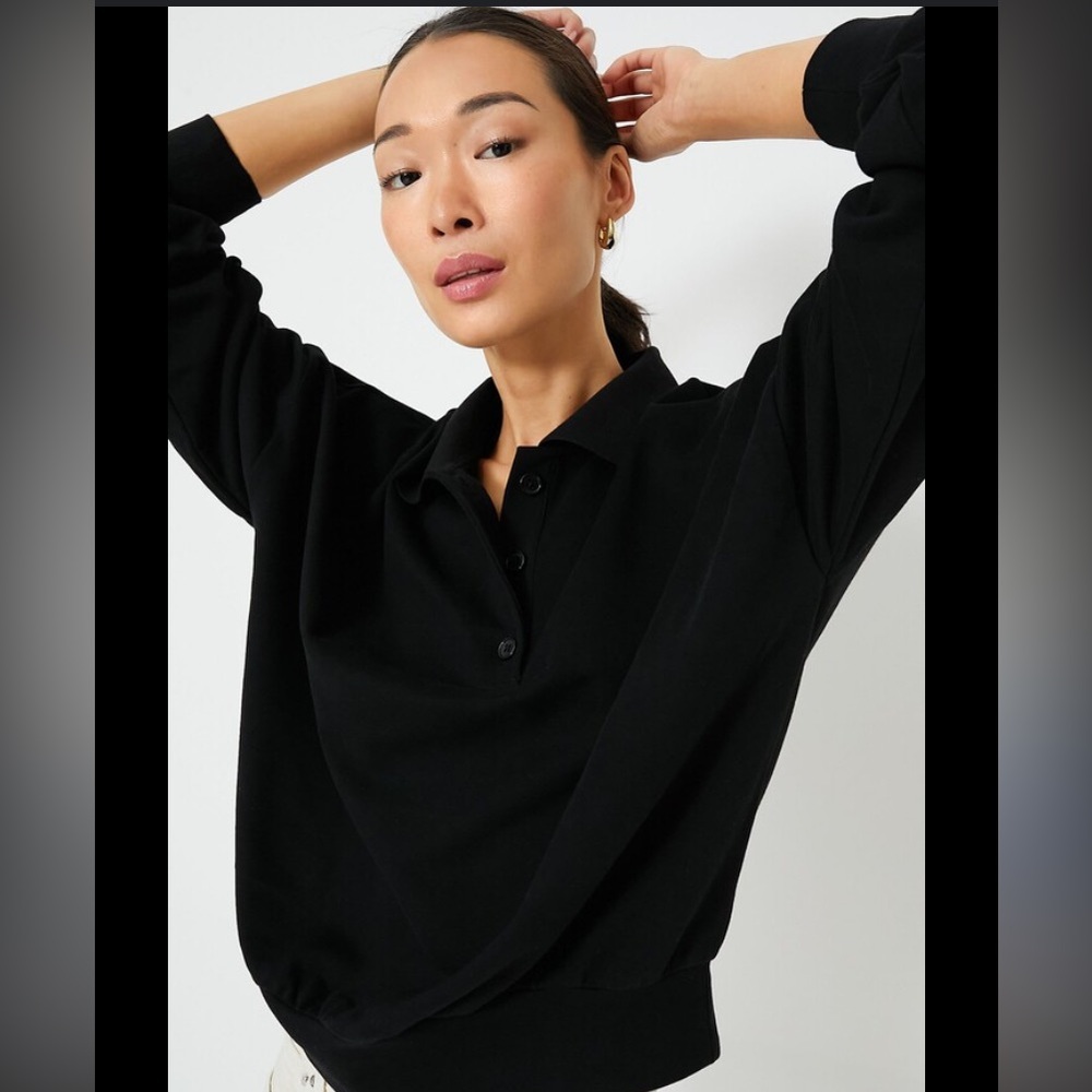 NWT Tuckernuck Pomander Place Black Bode Polo Sweatshirt